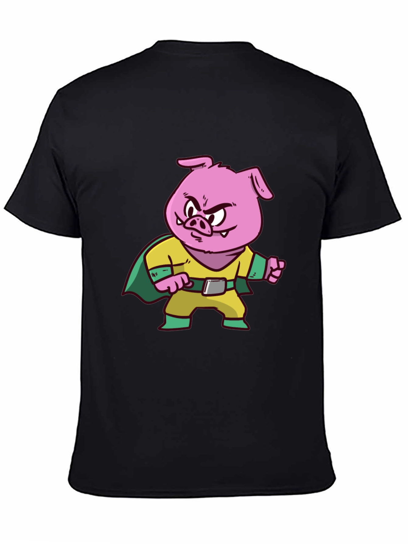 Pig Superhero Graphic Tee - Black Cotton Blend