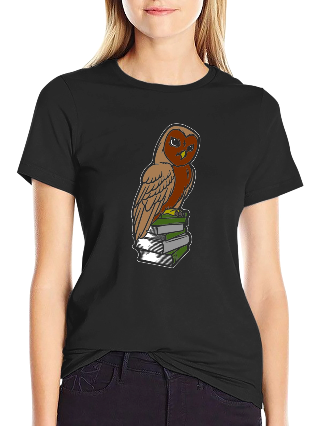 Owl on Books Graphic Tee - Smart & Stylish