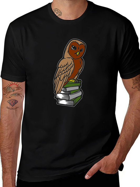 Owl on Books Graphic Tee - Smart & Stylish