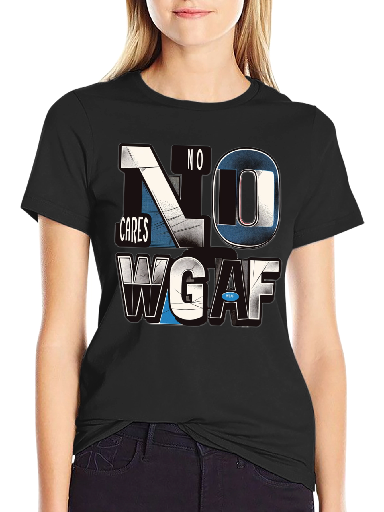 No Cares WGAF Graphic Black Tee