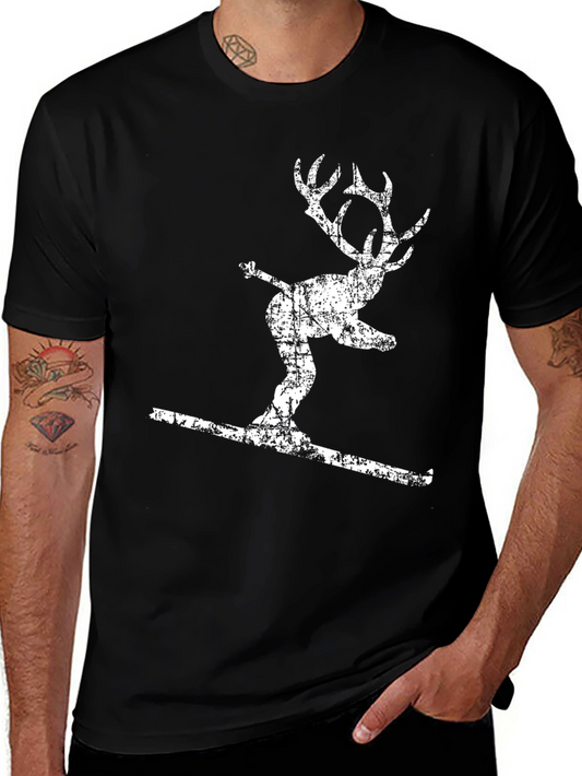 Skiing Reindeer Graphic Tee - Black