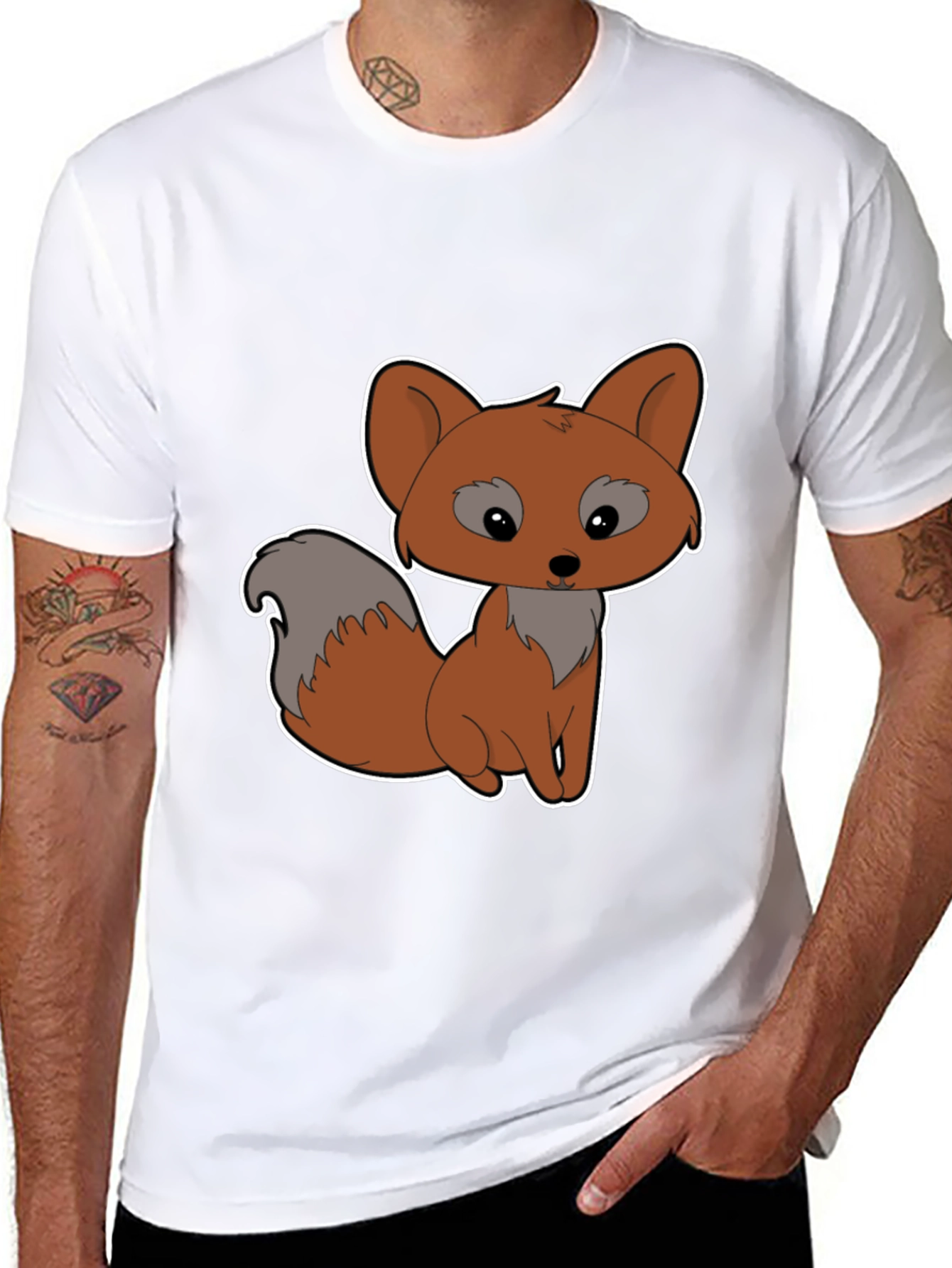 Cute Cartoon Fox Graphic Tee - Black Cotton Shirt