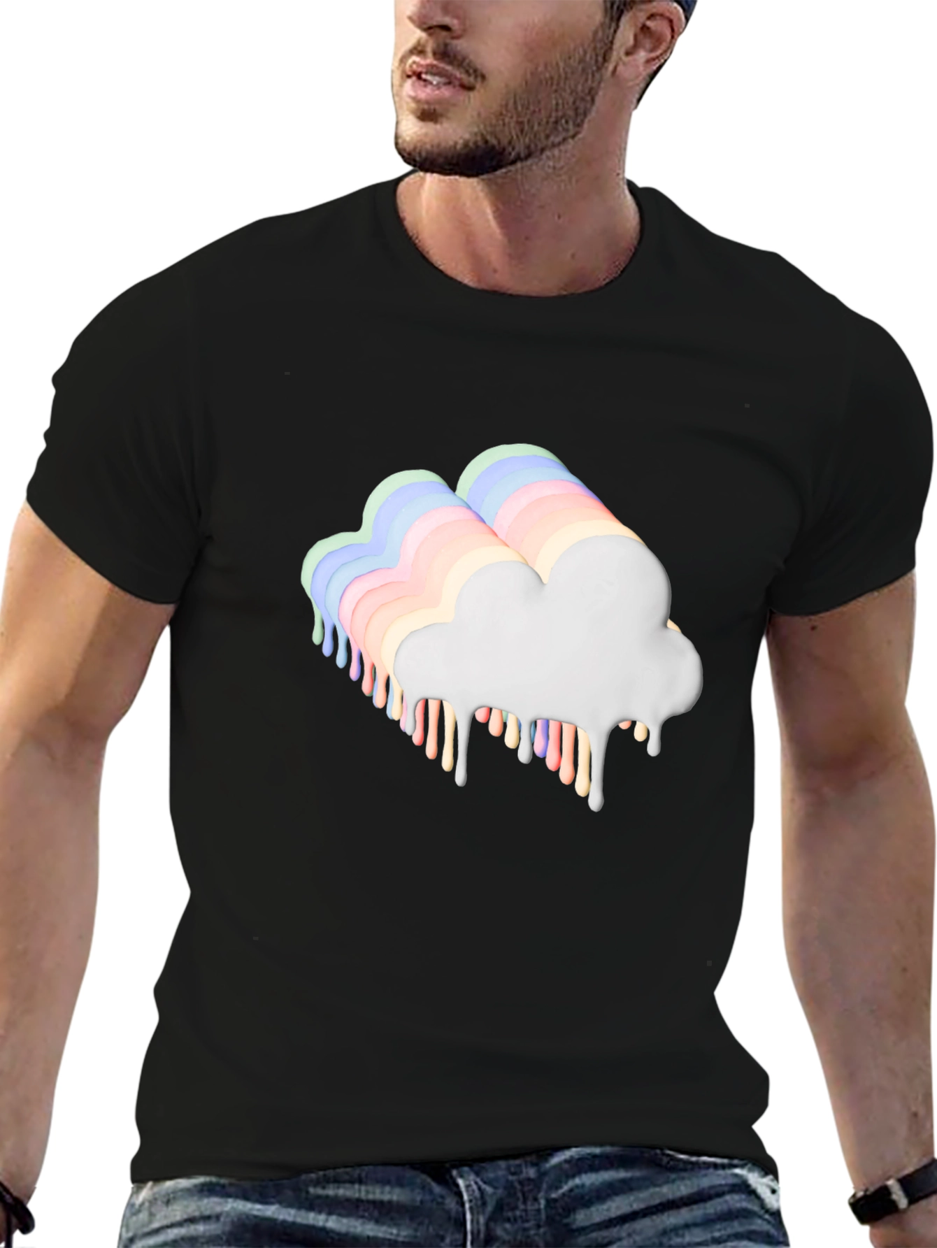 Dripping Rainbow Cloud Graphic Tee - Black