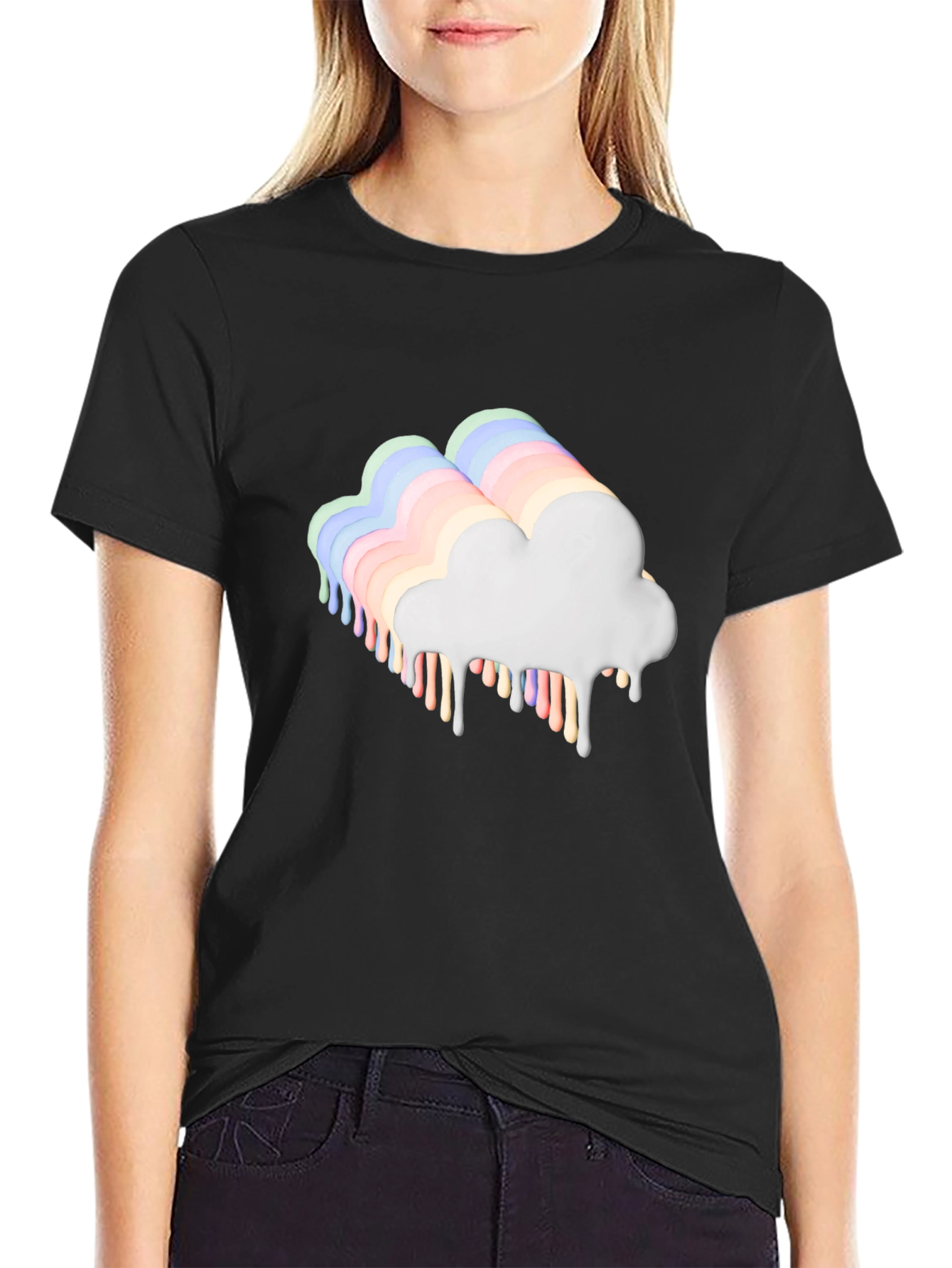 Dripping Rainbow Cloud Graphic Tee - Black