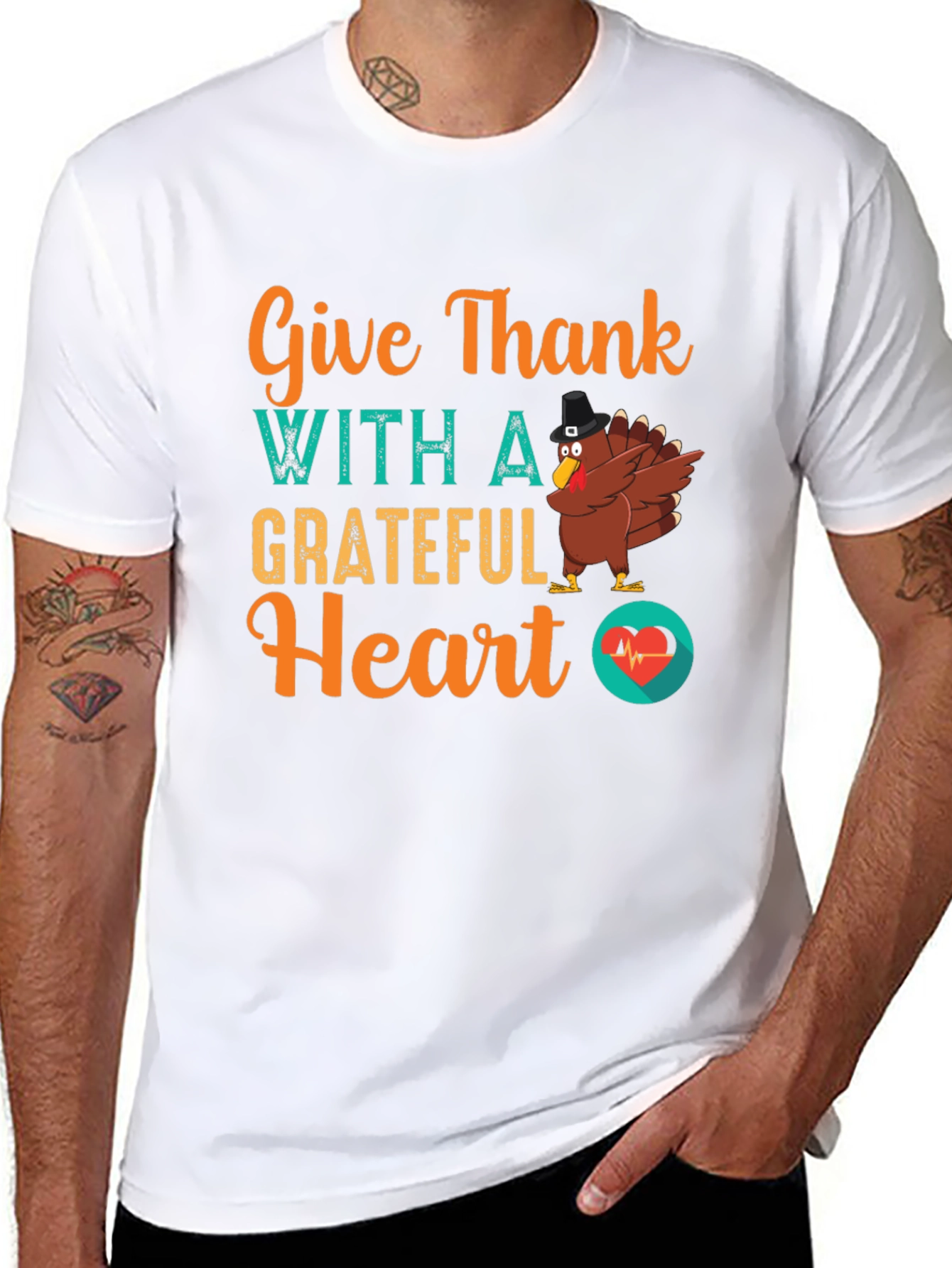 Give Thanks Grateful Heart Turkey Graphic Tee