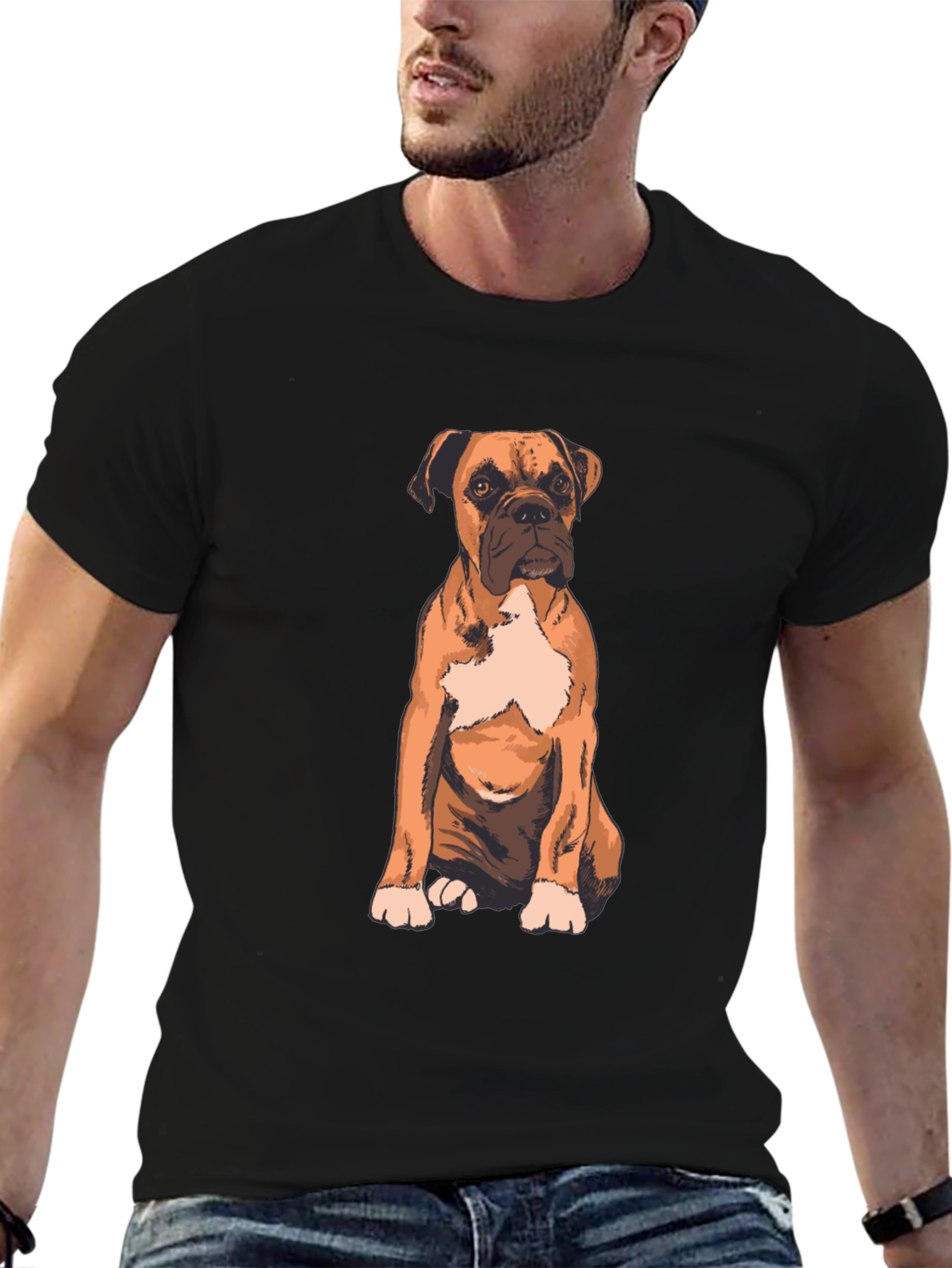 Boxer Dog Graphic Print T-Shirt - Casual Wear