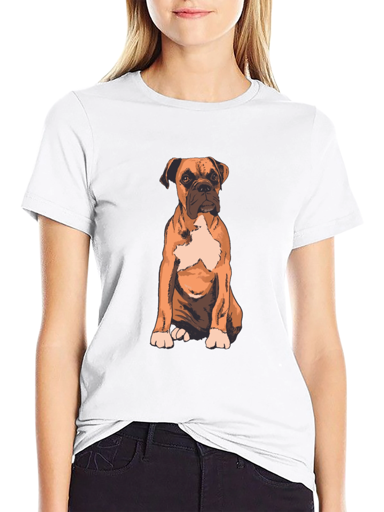 Boxer Dog Graphic Print T-Shirt - Casual Wear