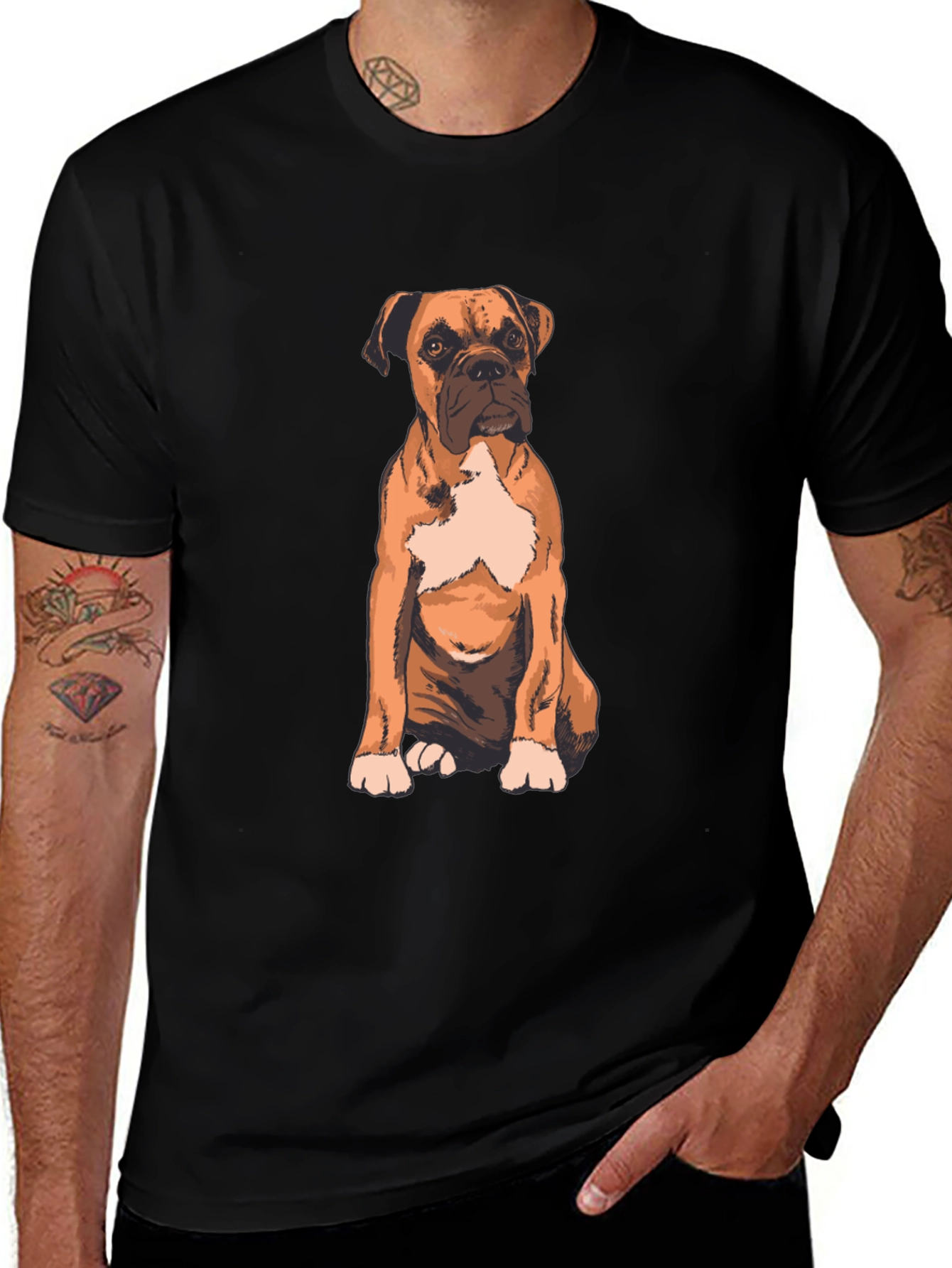 Boxer Dog Graphic Print T-Shirt - Casual Wear