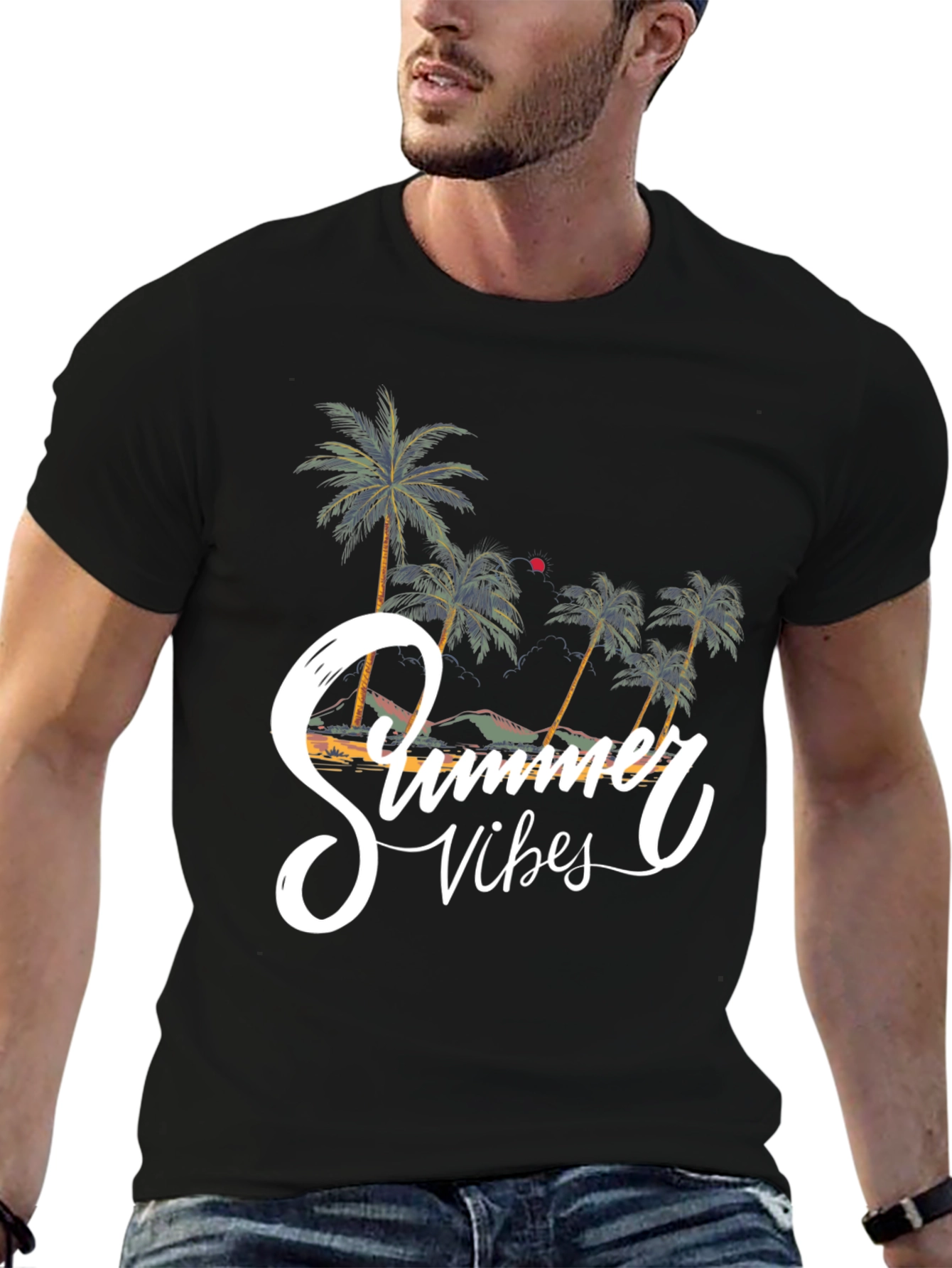 Summer Vibes Graphic Tee - Beach Palm Tree Shirt