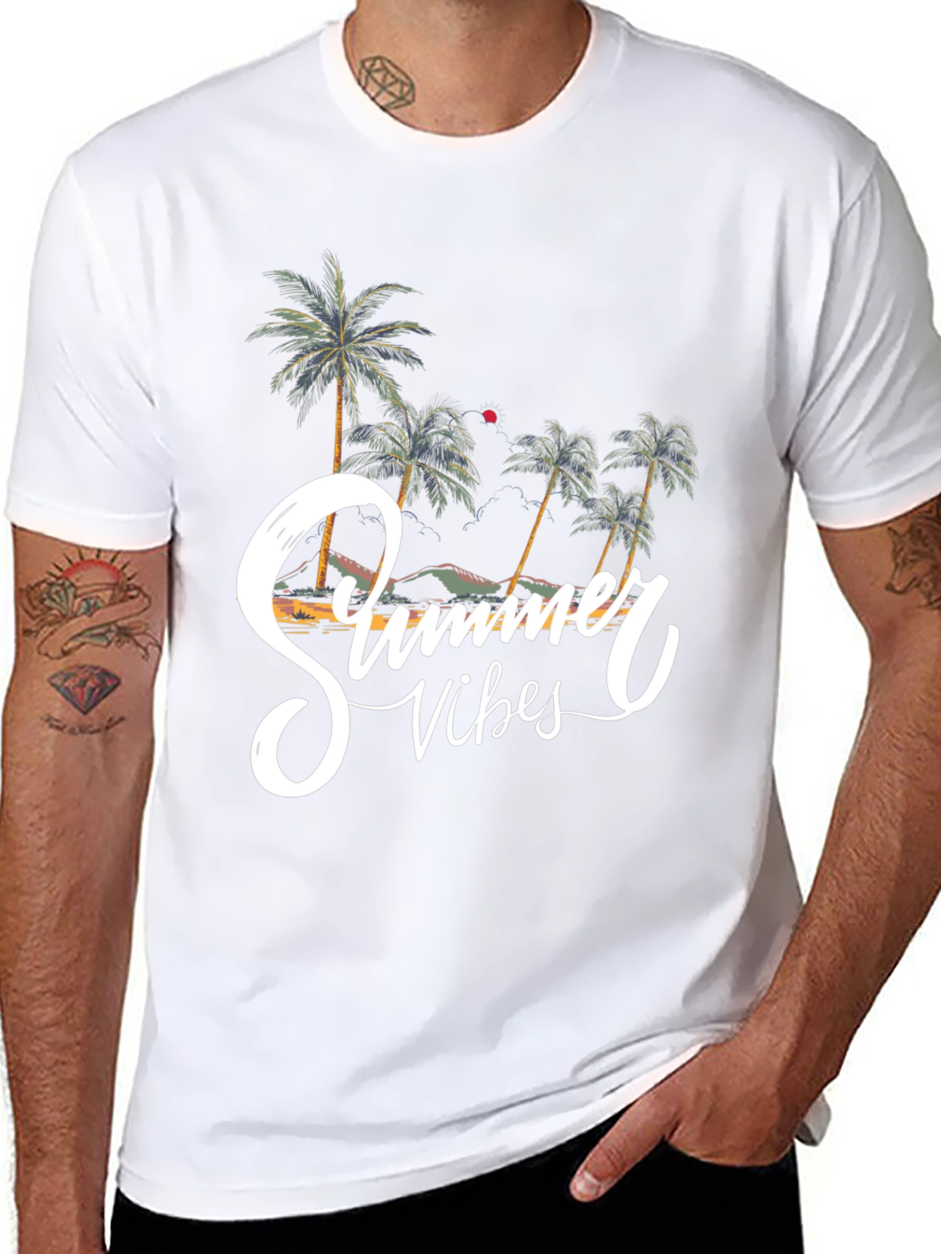 Summer Vibes Graphic Tee - Beach Palm Tree Shirt