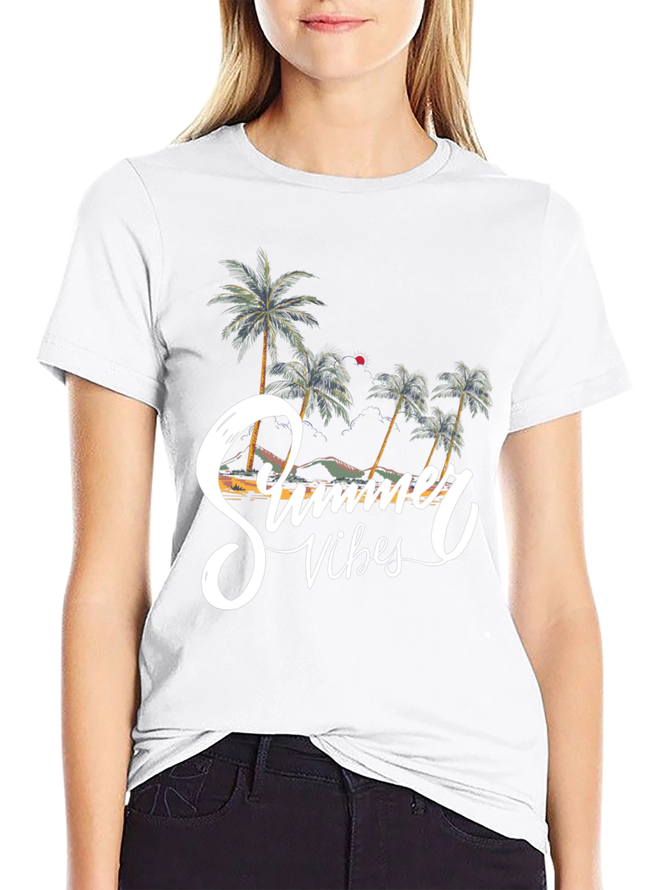 Summer Vibes Graphic Tee - Beach Palm Tree Shirt