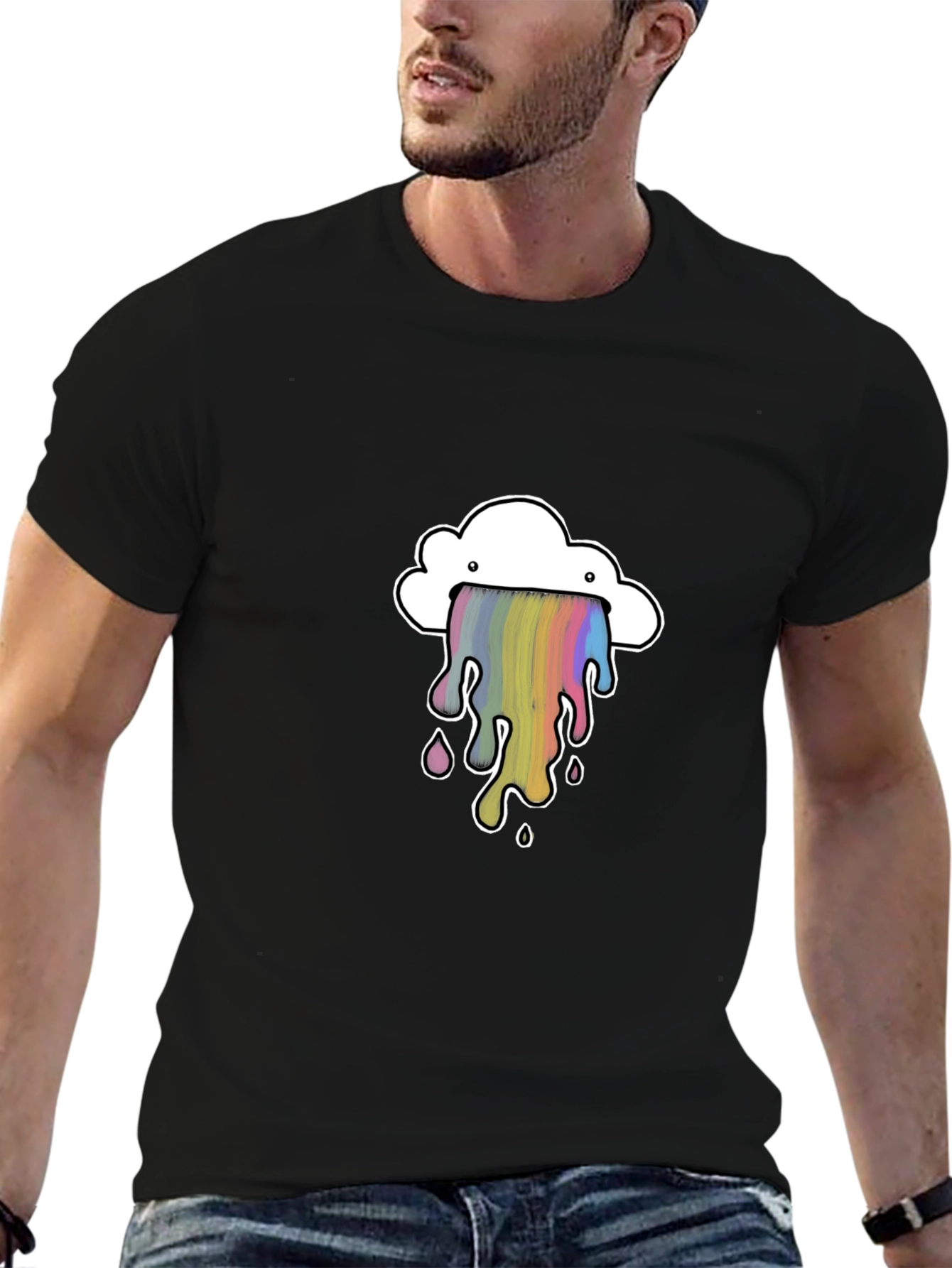 Cloud Rainbow Graphic Black T-Shirt