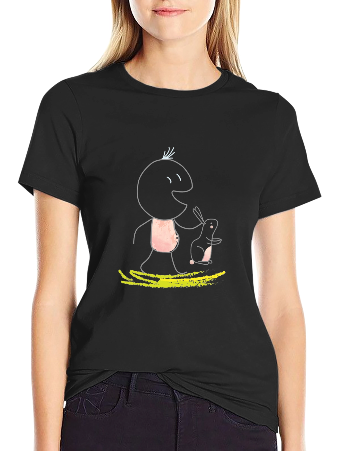 Whimsical Character Graphic Tee - Black