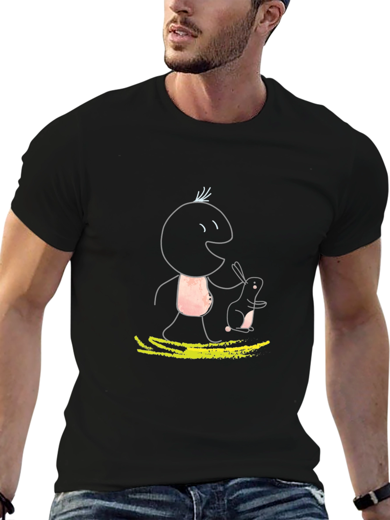 Whimsical Character Graphic Tee - Black