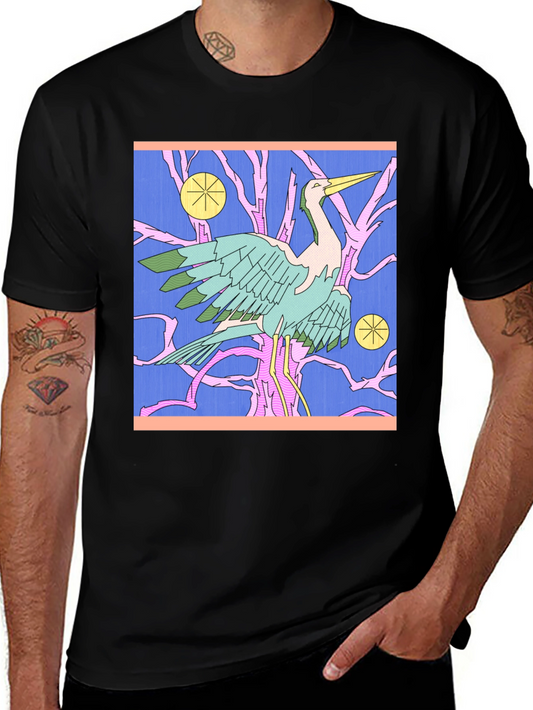 Graphic Tee with Heron Design