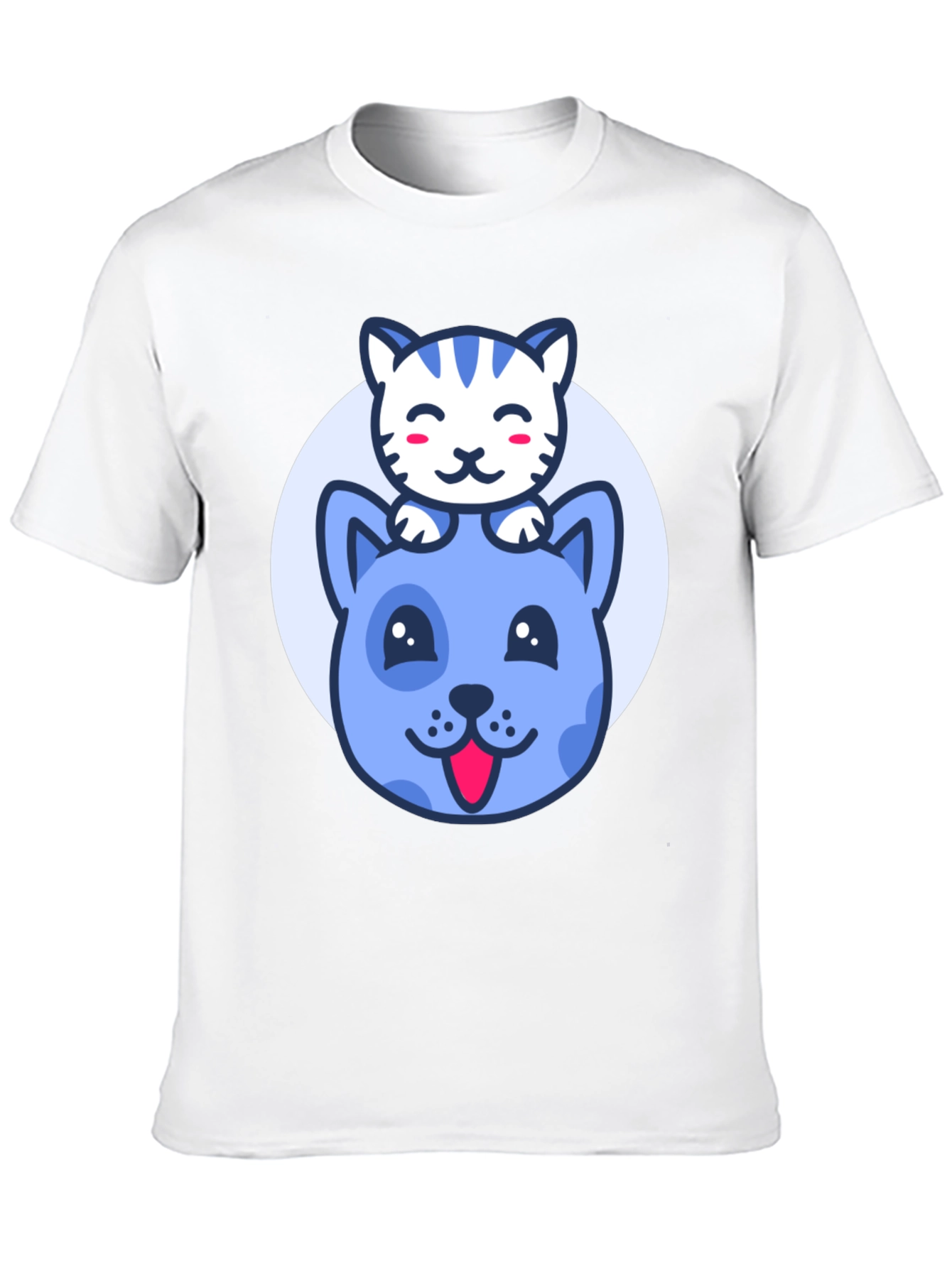 Cute Cartoon Cat & Dog Graphic T-Shirt
