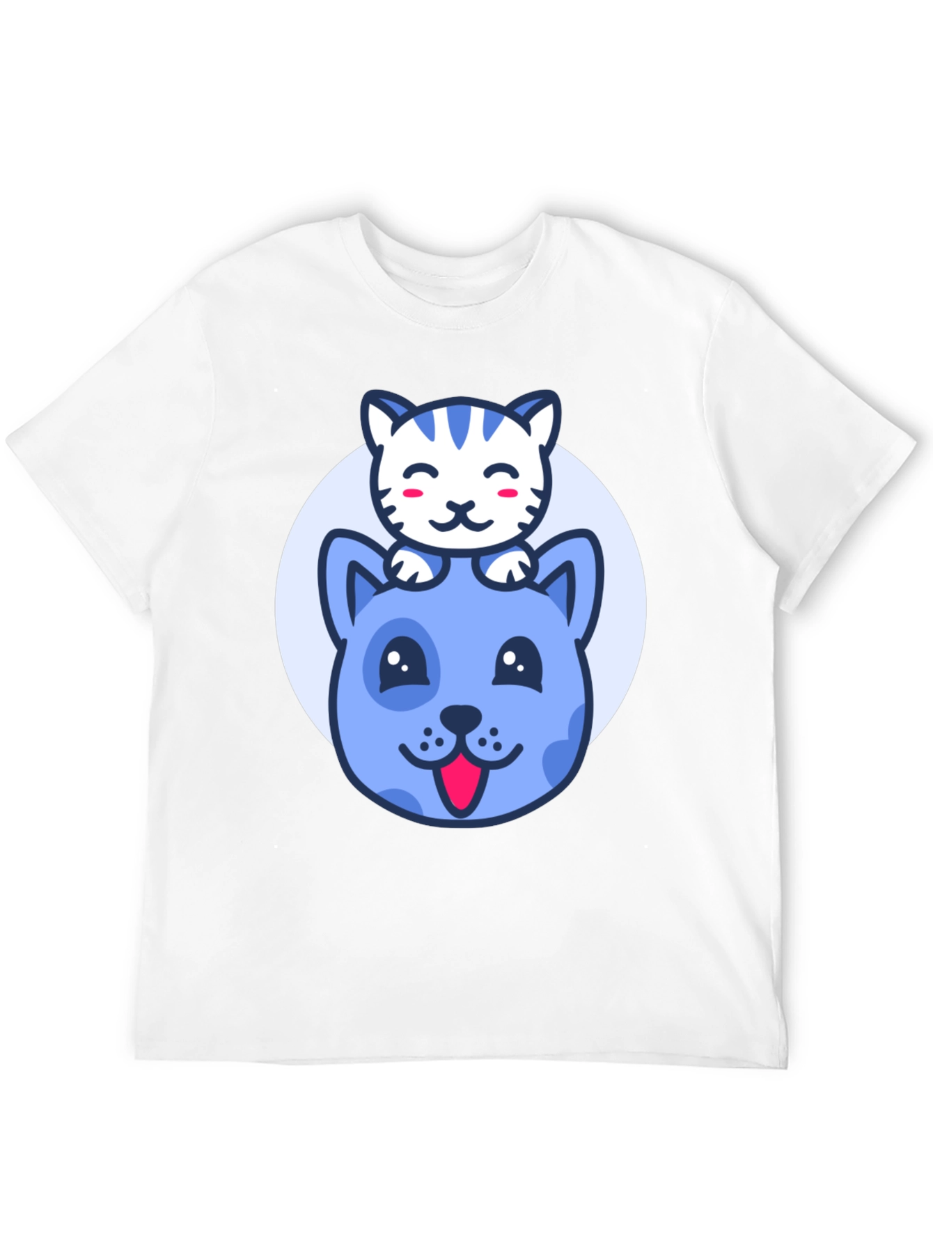 Cute Cartoon Cat & Dog Graphic T-Shirt