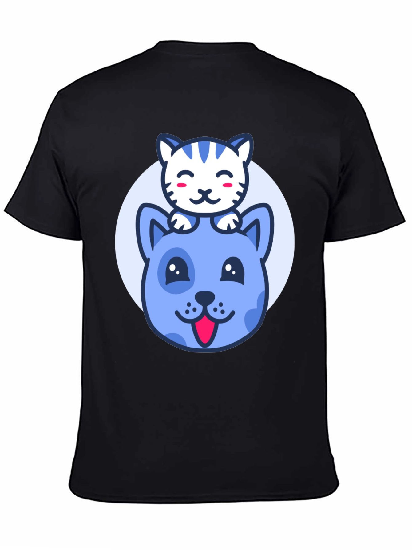Cute Cartoon Cat & Dog Graphic T-Shirt
