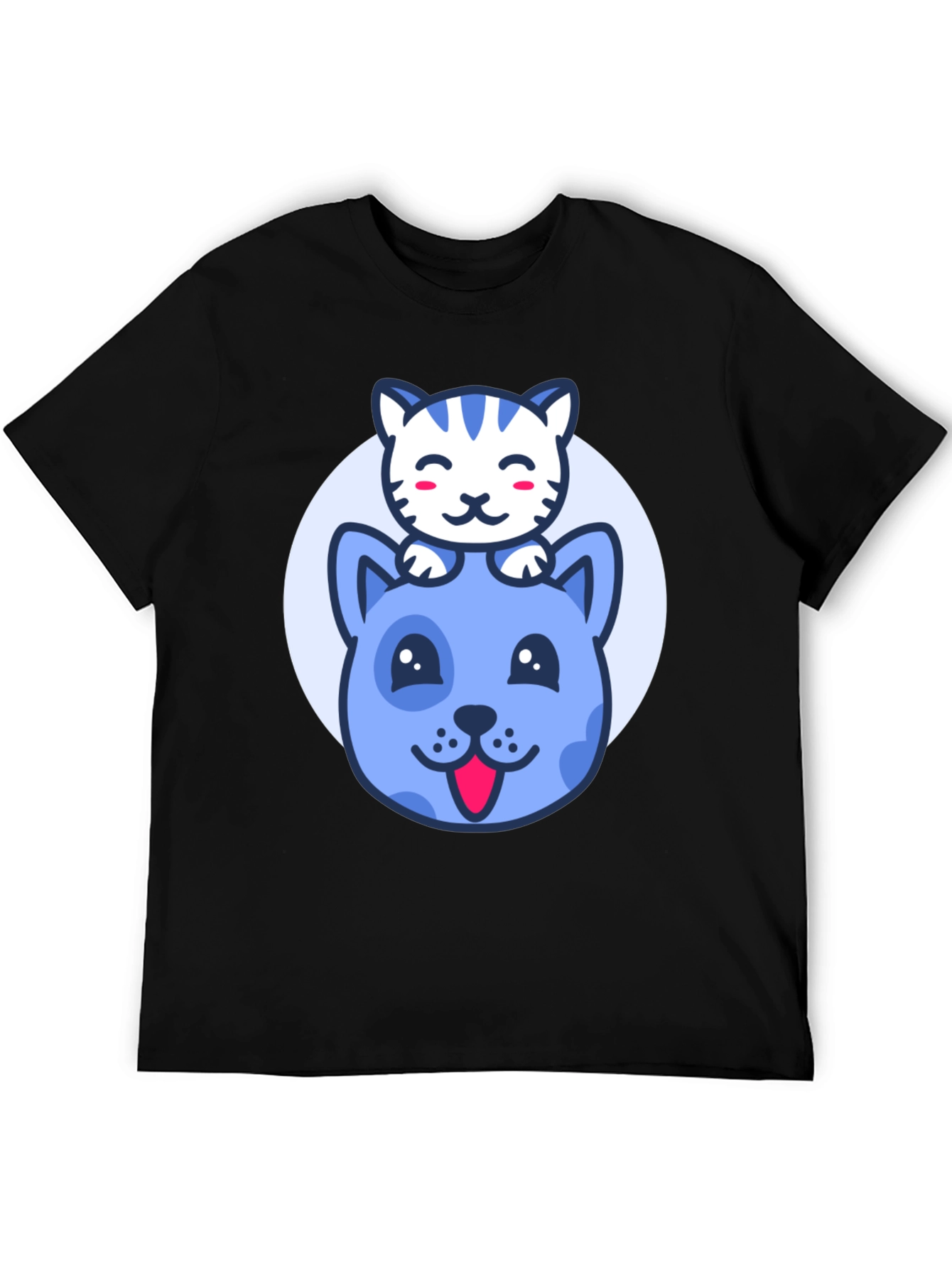 Cute Cartoon Cat & Dog Graphic T-Shirt