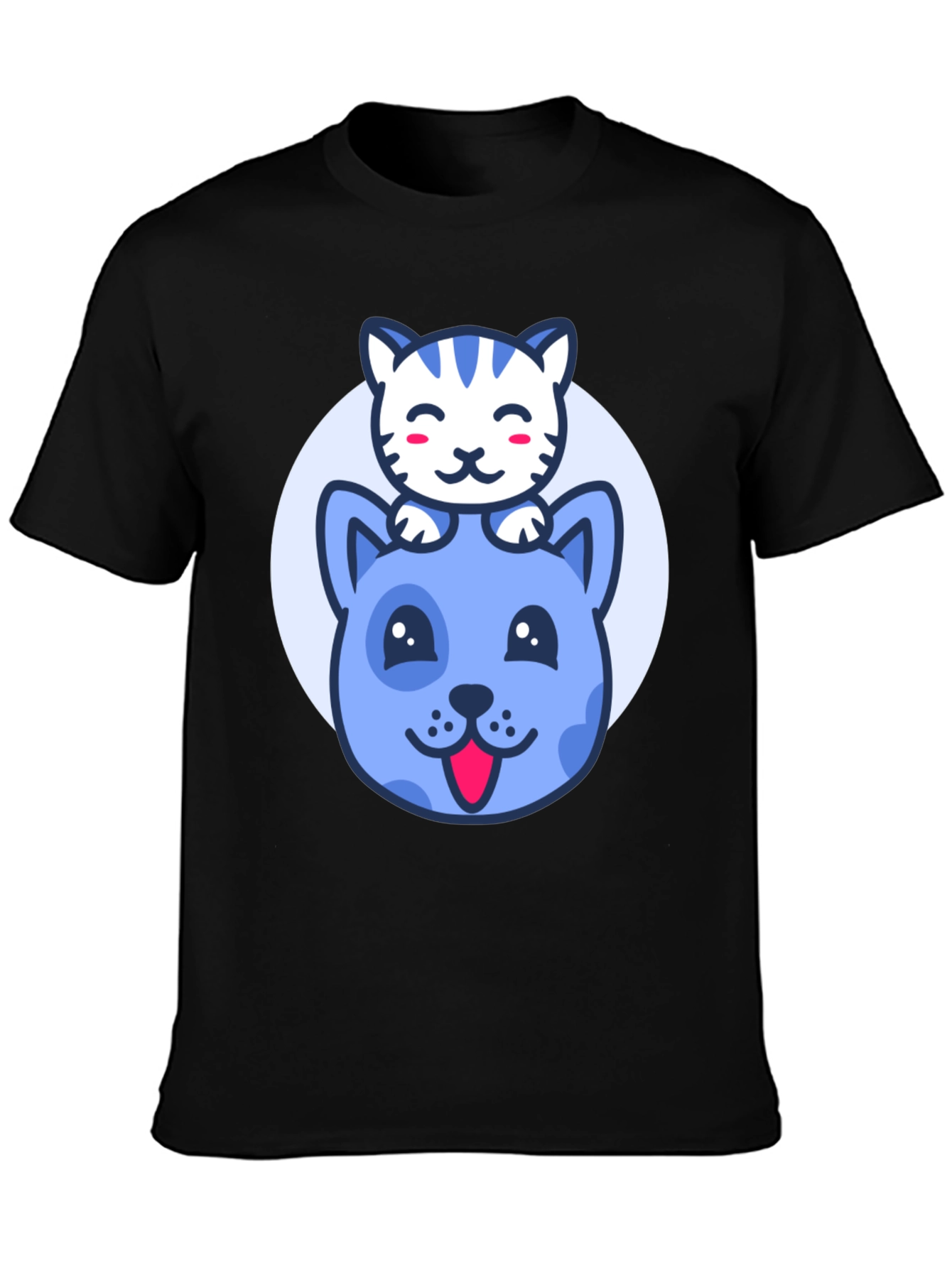 Cute Cartoon Cat & Dog Graphic T-Shirt