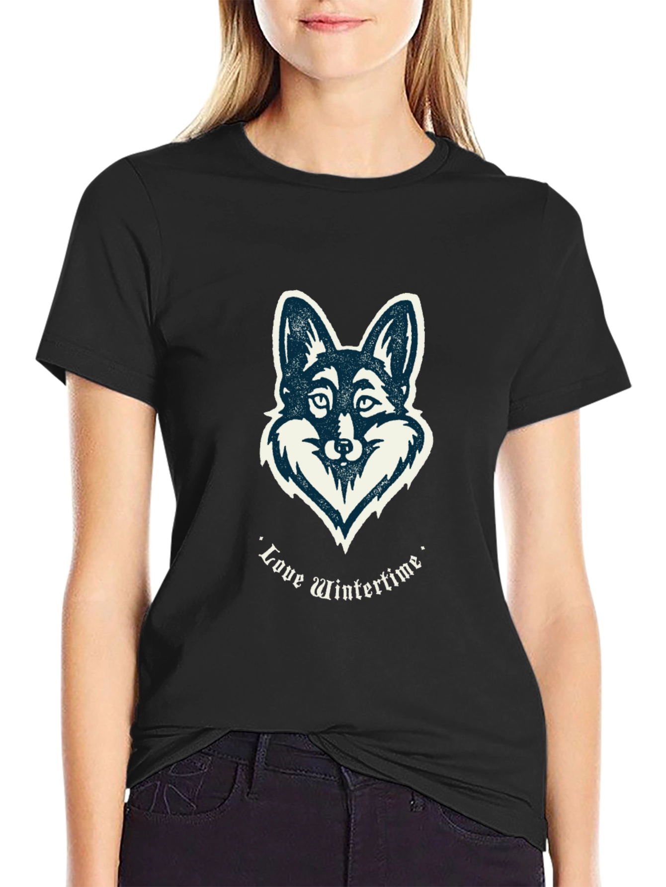 Love Wintertime Fox Graphic T-Shirt - Black