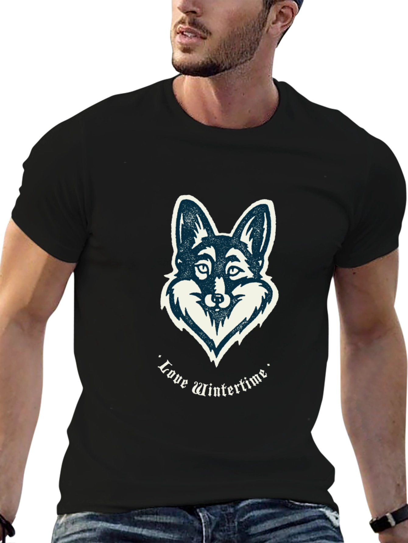 Love Wintertime Fox Graphic T-Shirt - Black