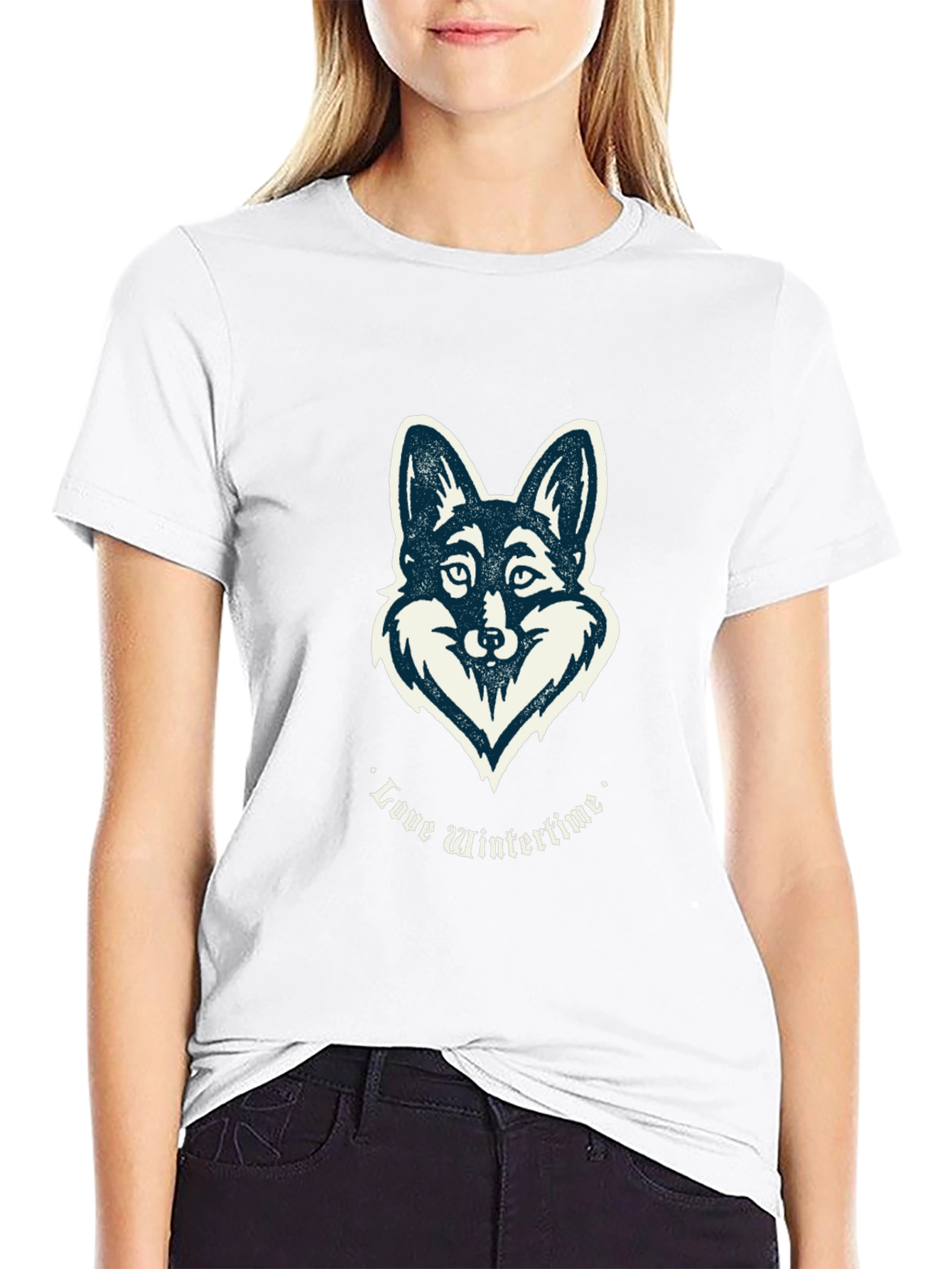 Love Wintertime Fox Graphic T-Shirt - Black