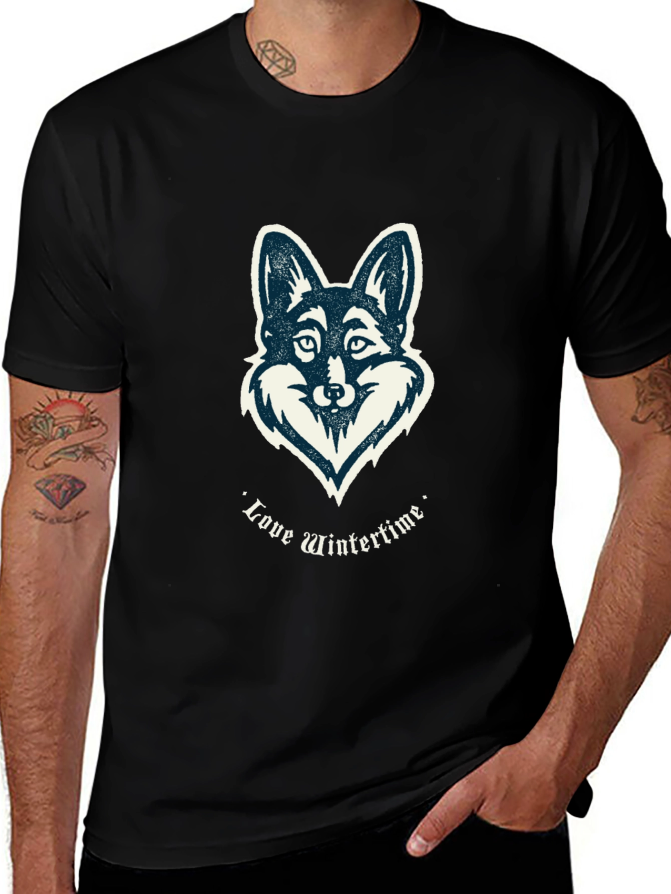 Love Wintertime Fox Graphic T-Shirt - Black