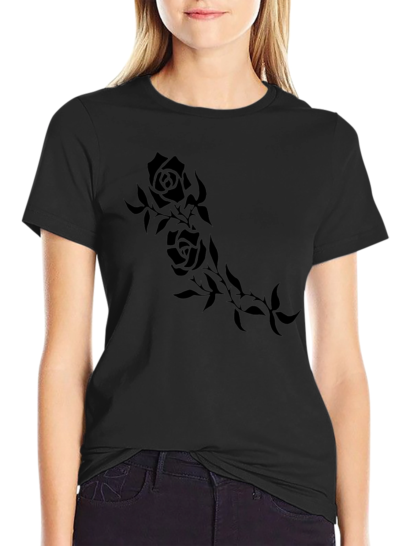 Black Rose Vine Print Mens T-Shirt