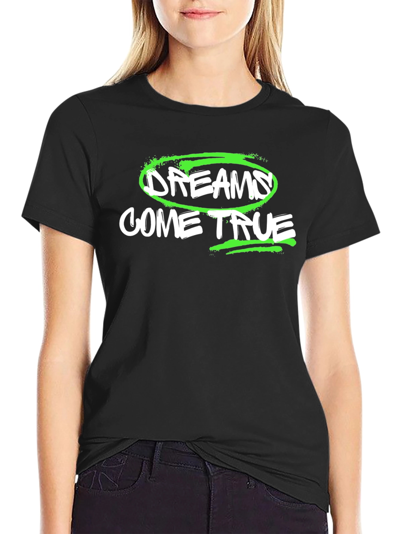 Dreams Come True Graphic Tee - Black Cotton T-Shirt