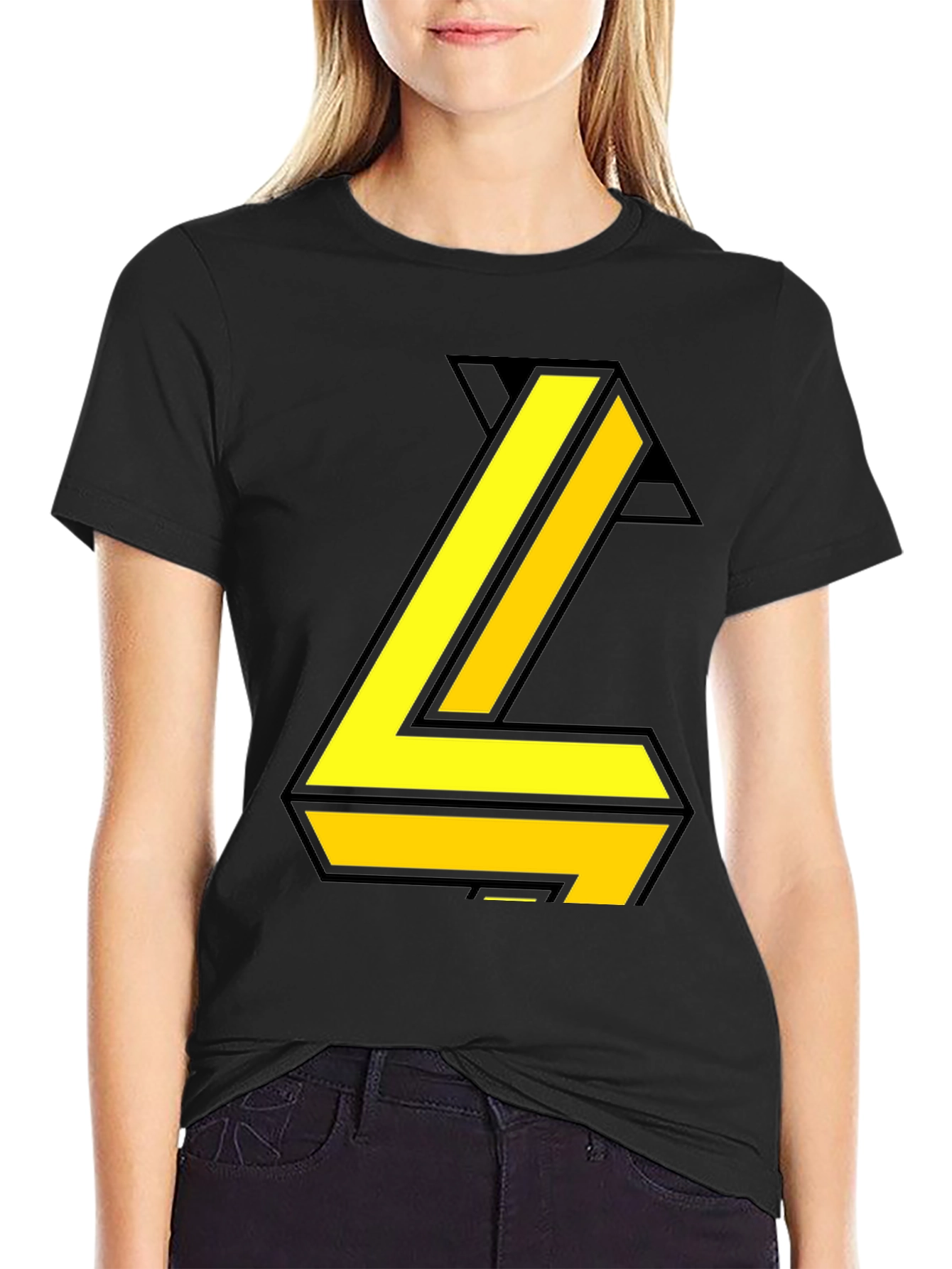 Bold Yellow Letter Graphic Black Tee
