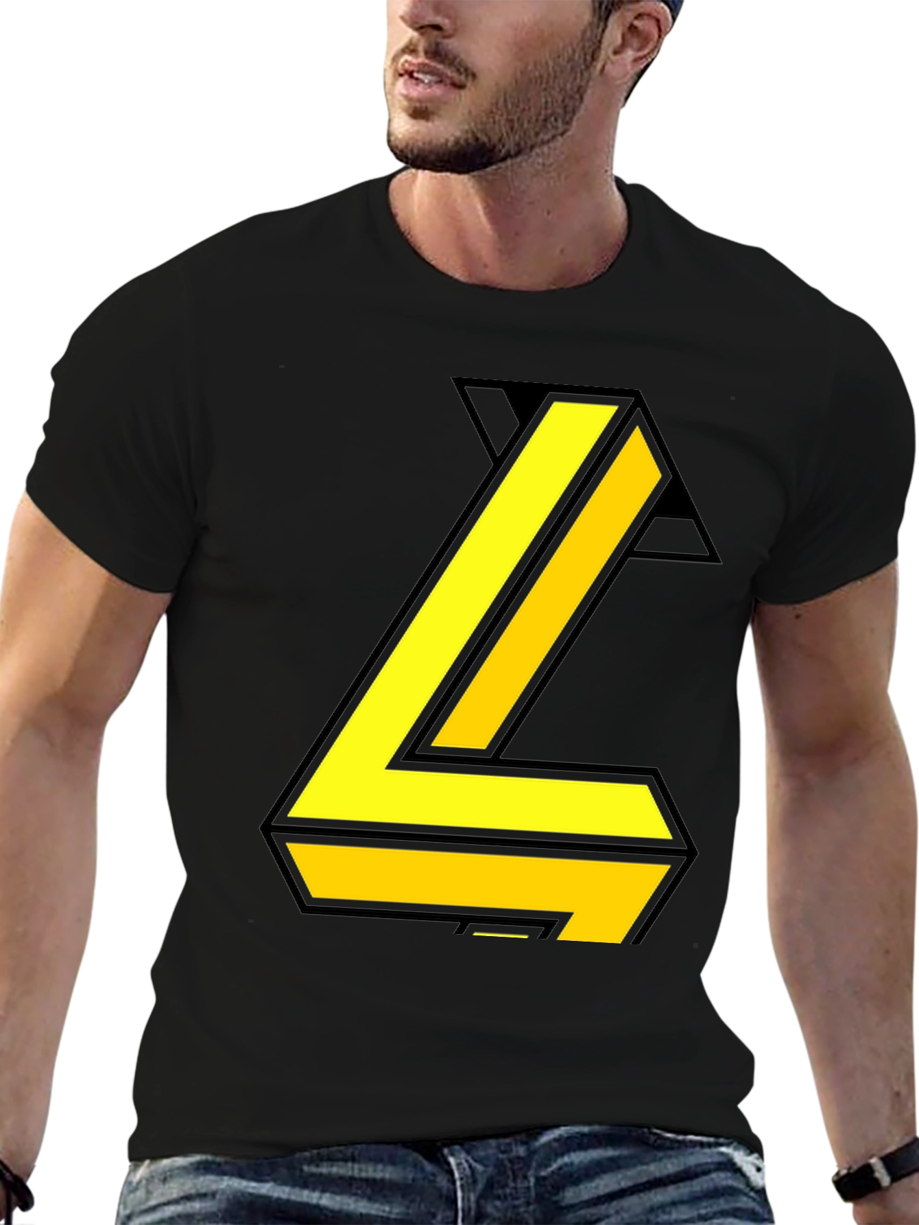 Bold Yellow Letter Graphic Black Tee