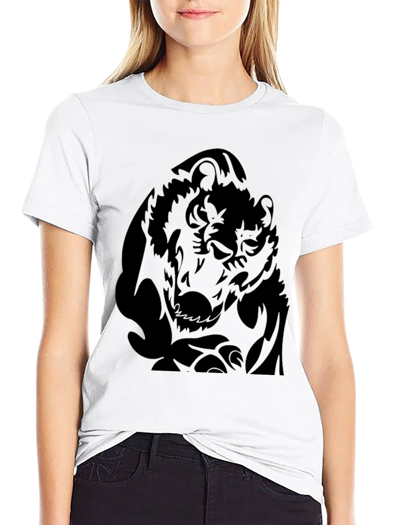 Black Wolf Graphic Print T-Shirt