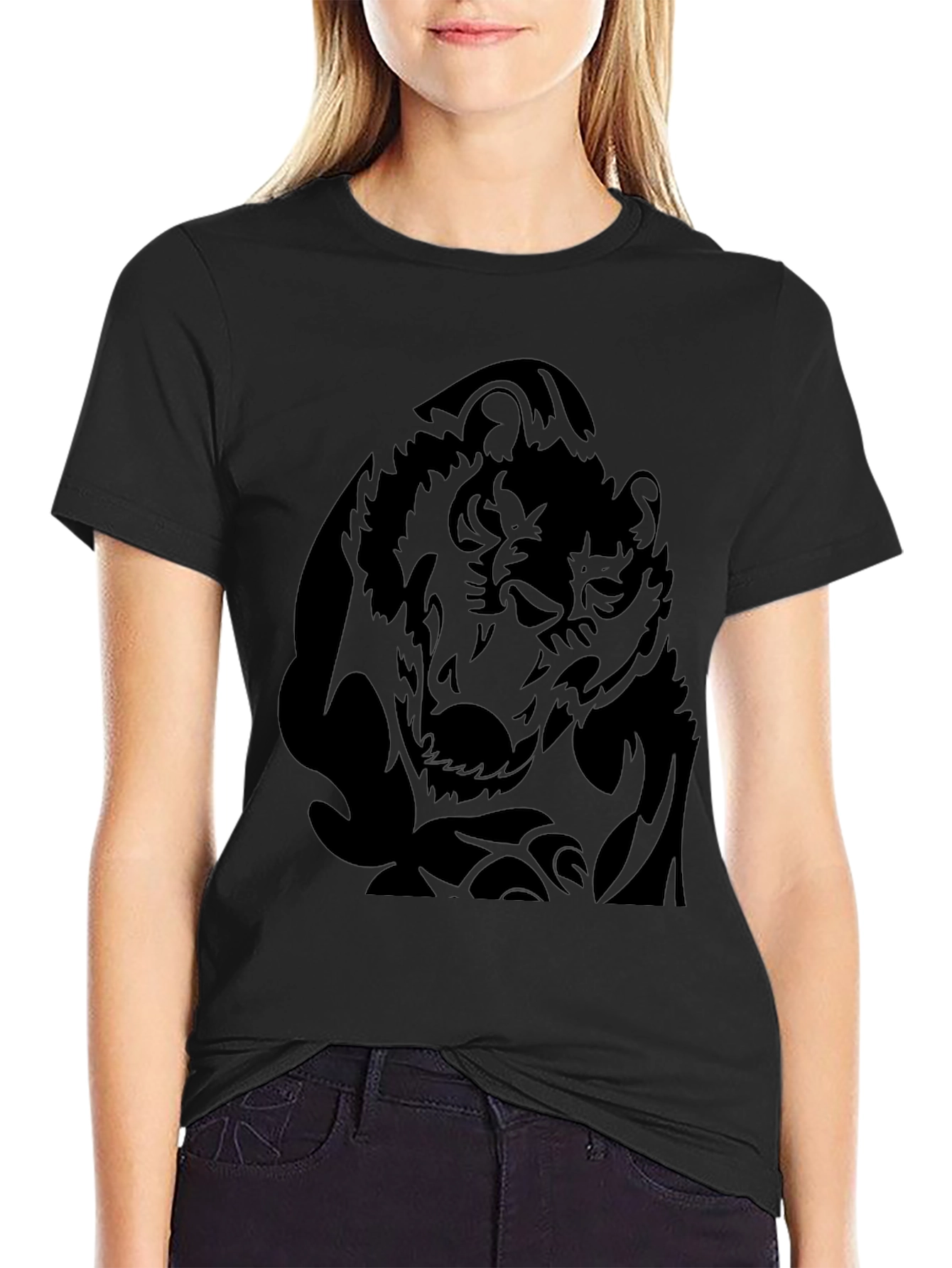 Black Wolf Graphic Print T-Shirt