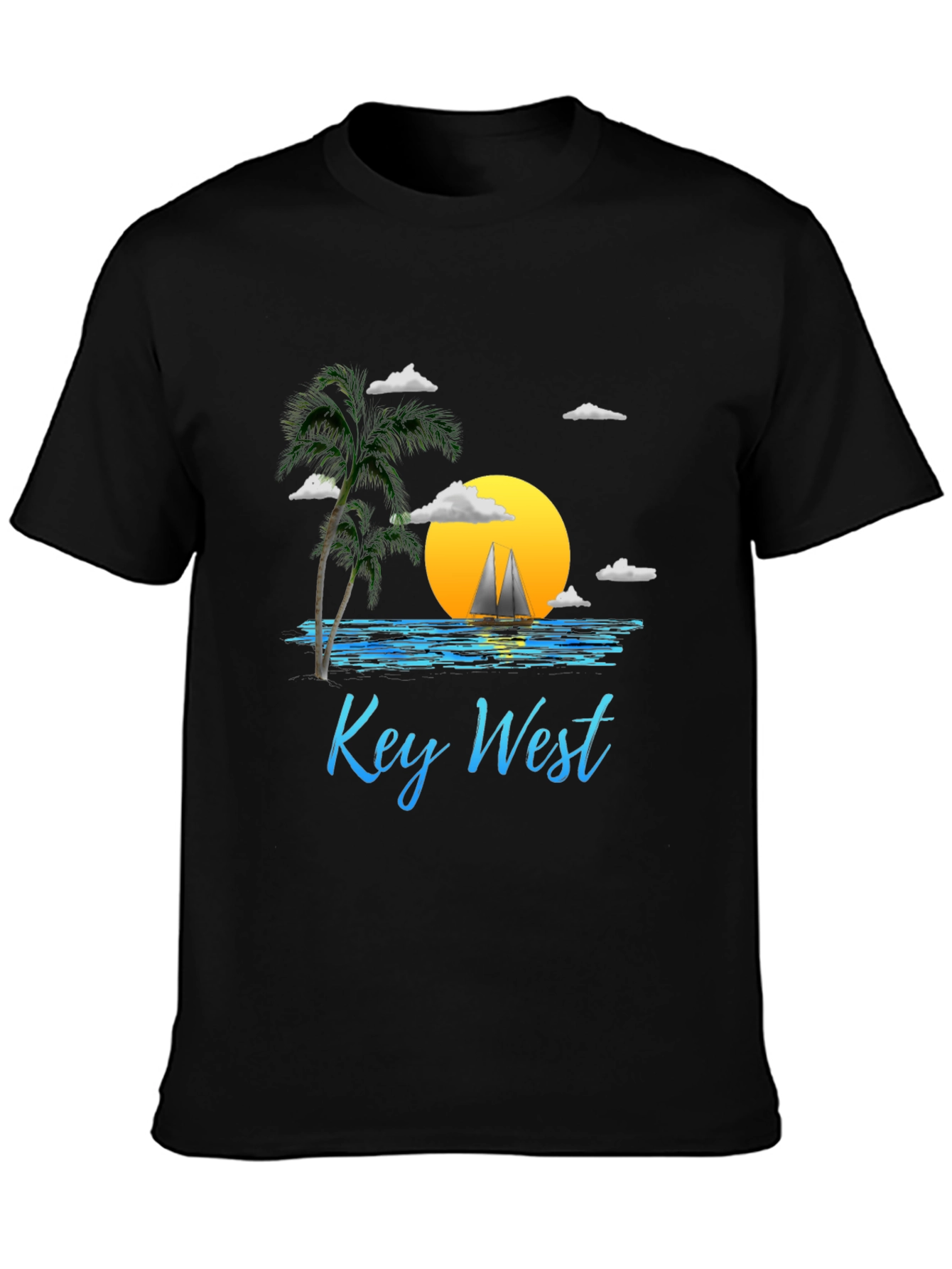 Key West Sunset T-Shirt - Palm Tree Sailboat Design