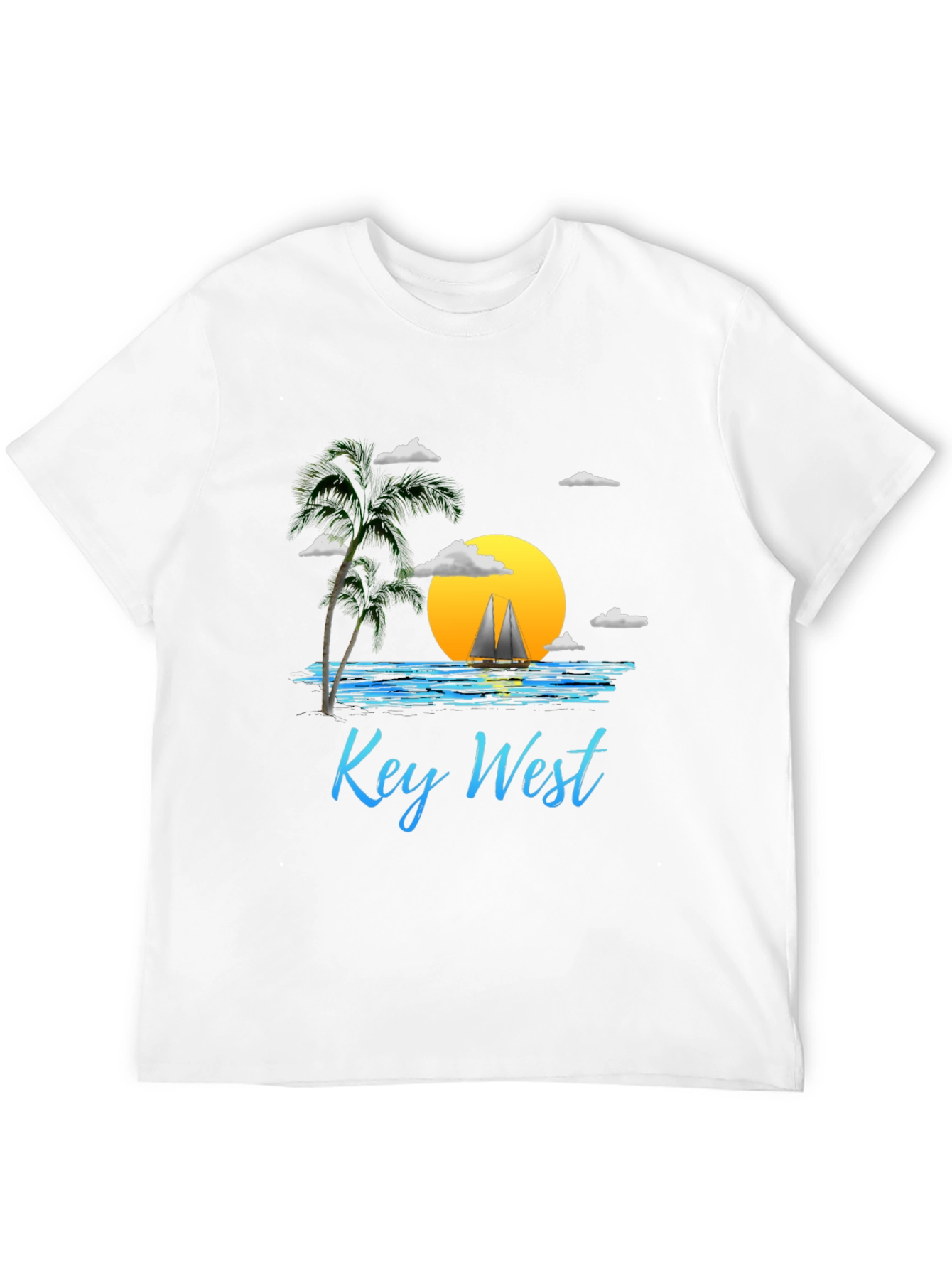 Key West Sunset T-Shirt - Palm Tree Sailboat Design