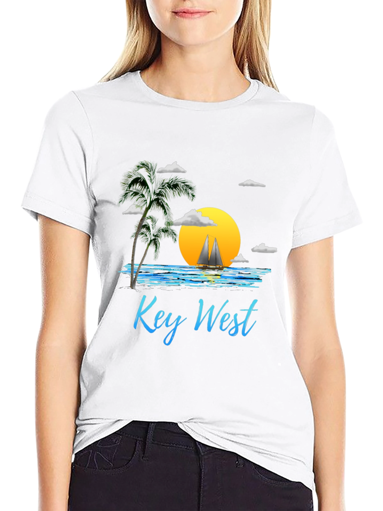 Key West Sunset T-Shirt - Palm Tree Sailboat Design