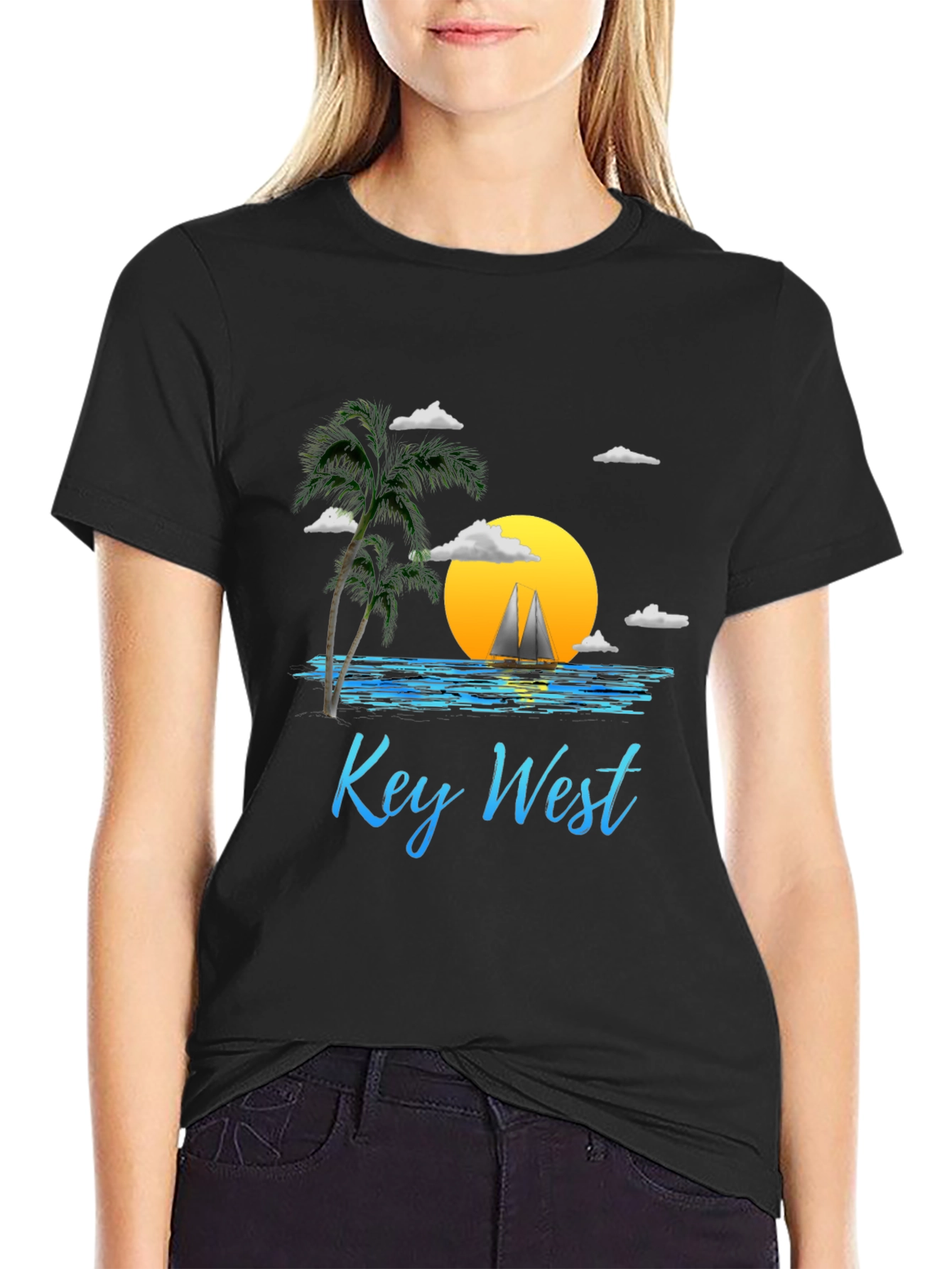 Key West Sunset T-Shirt - Palm Tree Sailboat Design