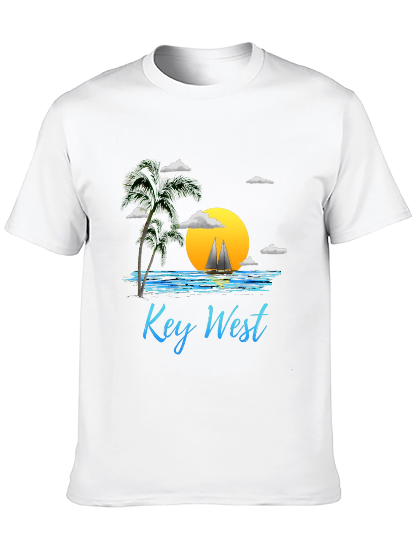 Key West Sunset T-Shirt - Palm Tree Sailboat Design