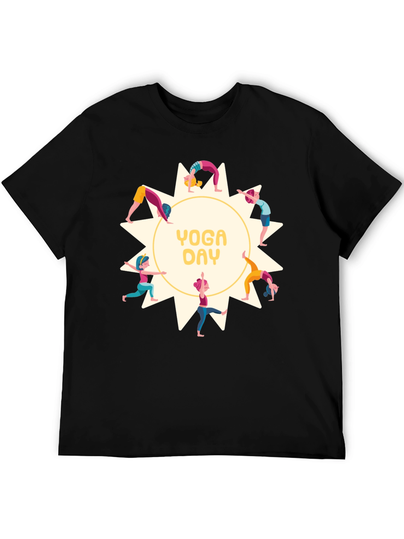 Yoga Day Graphic Tee - Black Cotton Shirt