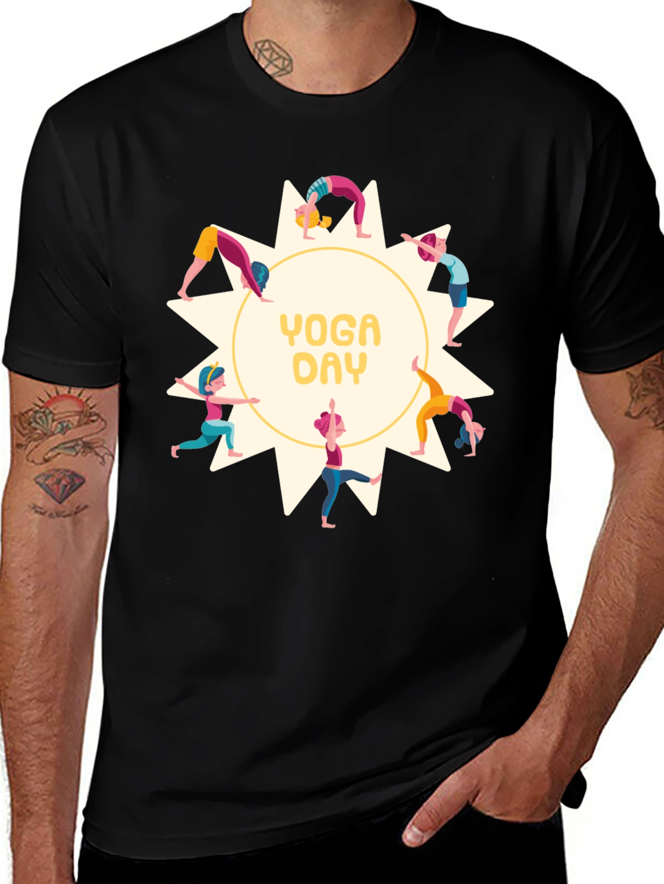 Yoga Day Graphic Tee - Black Cotton Shirt