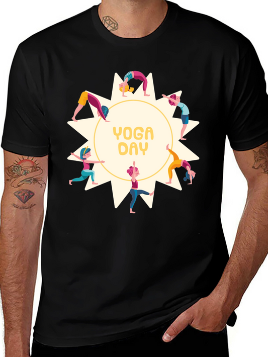Yoga Day Graphic Tee - Black Cotton Shirt