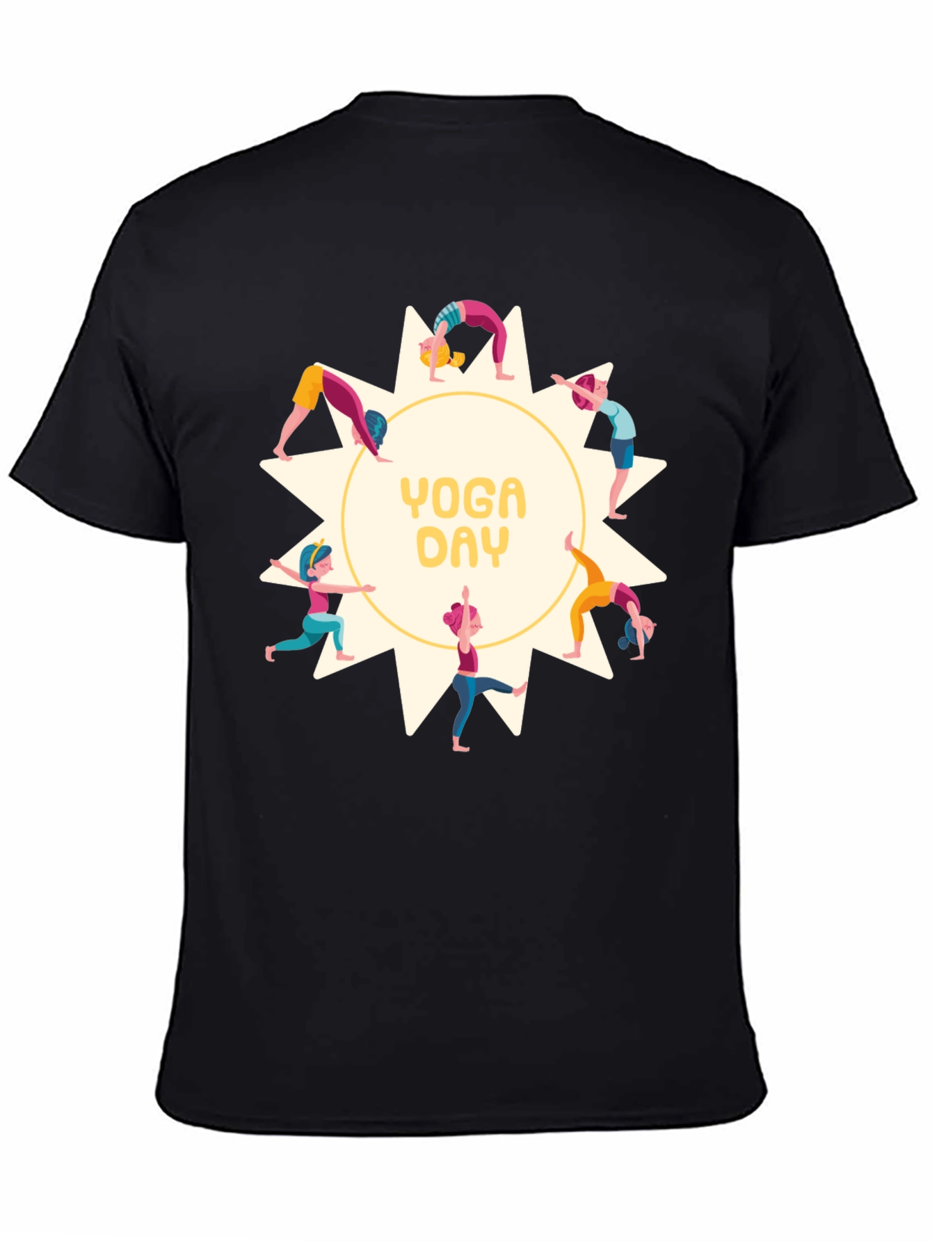 Yoga Day Graphic Tee - Black Cotton Shirt