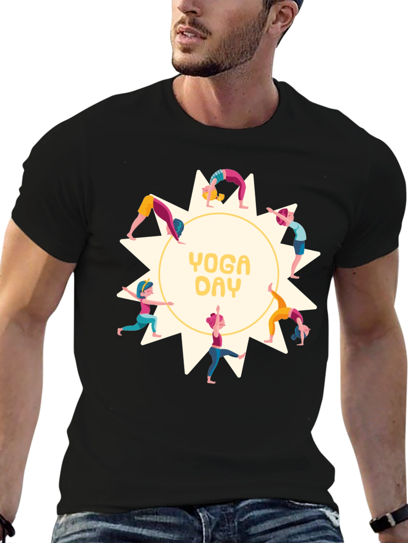Yoga Day Graphic Tee - Black Cotton Shirt