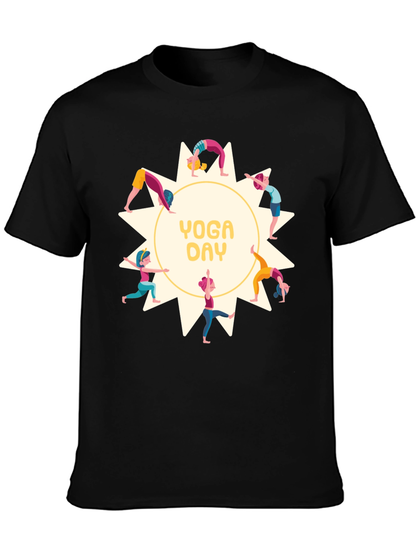 Yoga Day Graphic Tee - Black Cotton Shirt