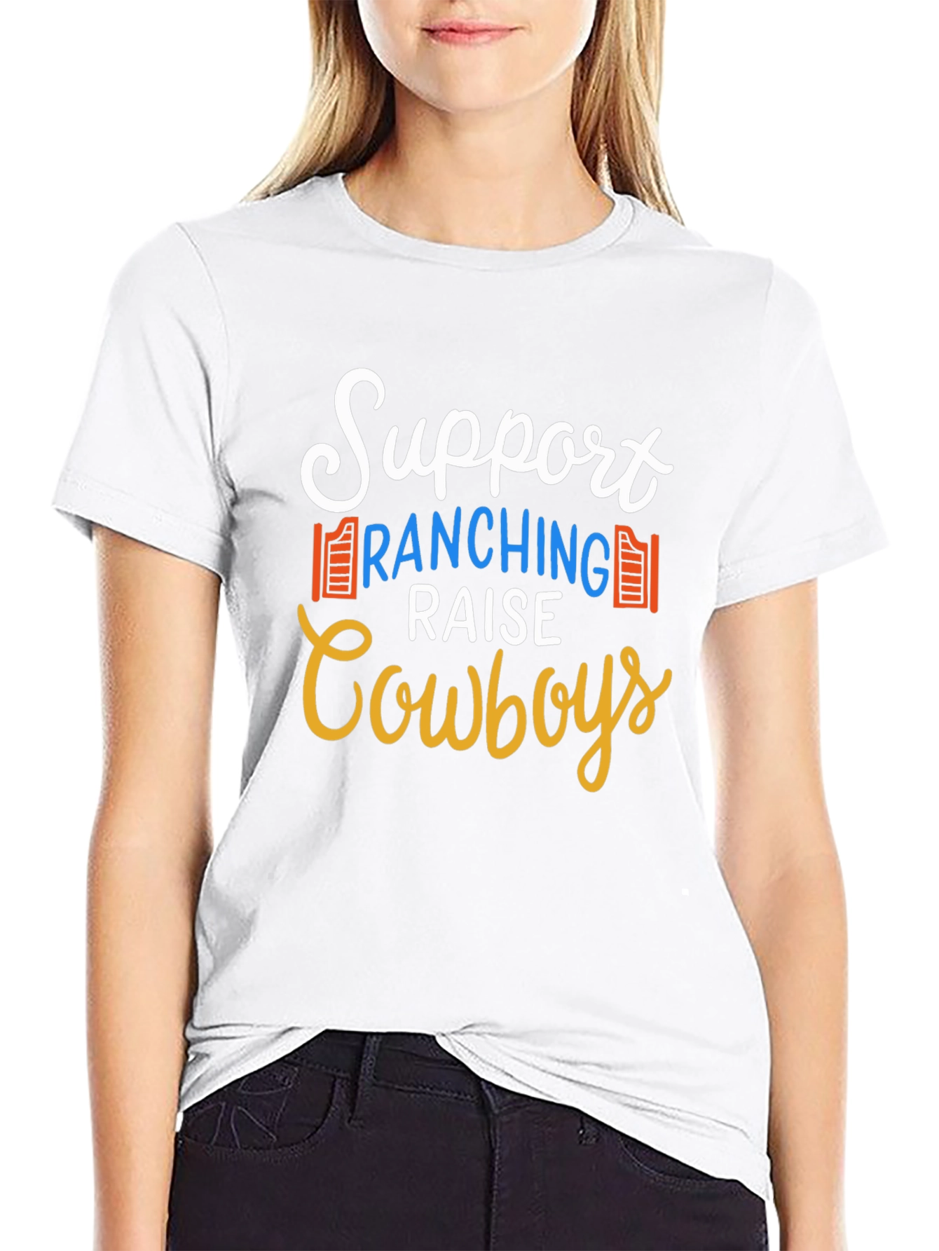 Support Ranching Raise Cowboys Black T-Shirt