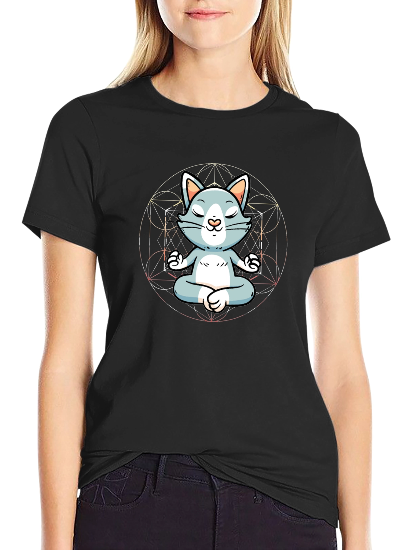 Zen Cat T-Shirt - Meditating Feline Graphic Tee