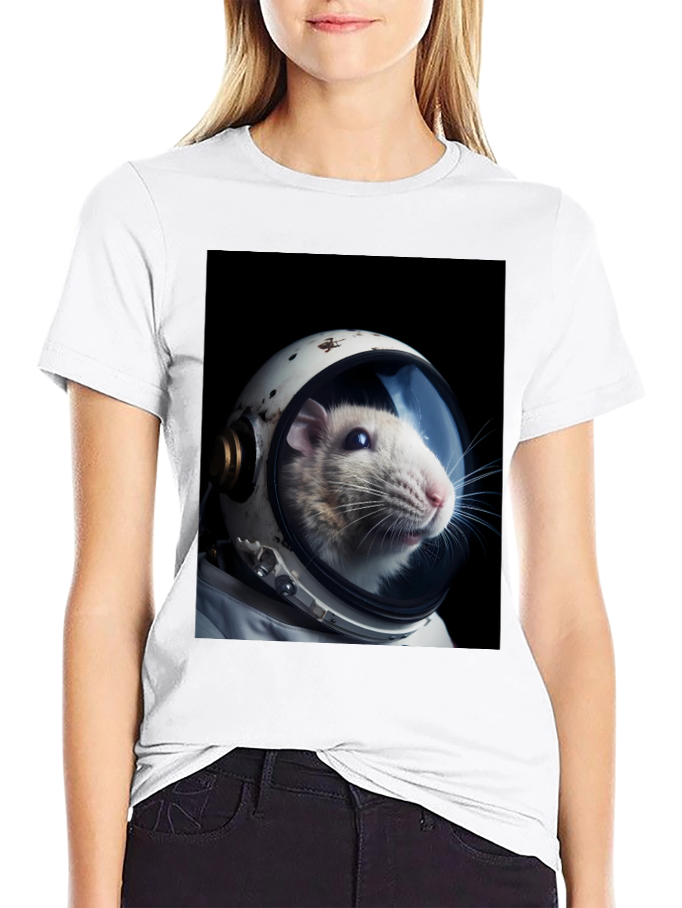 Rat Astronaut Black T-Shirt - Space Explorer