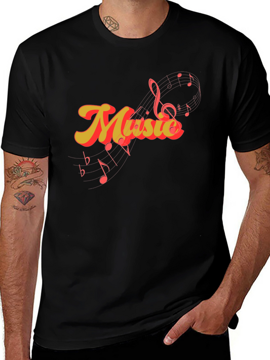 Retro Music T-Shirt - Stylish Black Tee with Musical Design