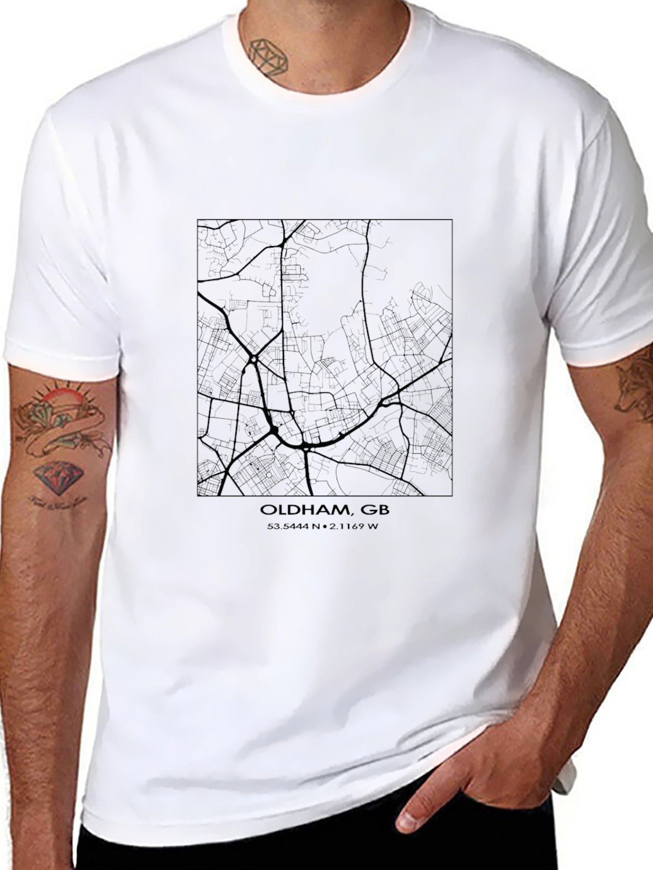 Oldham GB Map T-Shirt - Stylish Black Graphic Tee